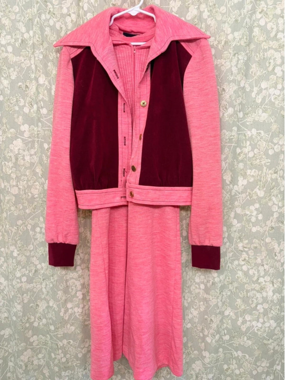 Vintage 70s Shady Lane Pink Colorblock Dress & Jacket Set